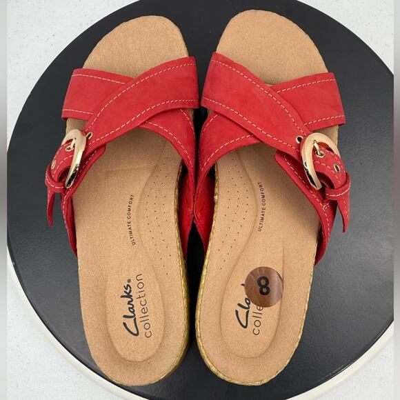 Clarks Reileigh May Sandals Womens Size 8M Red Nubuck Slide Slip On Shoes NEW - Picture 7 of 10